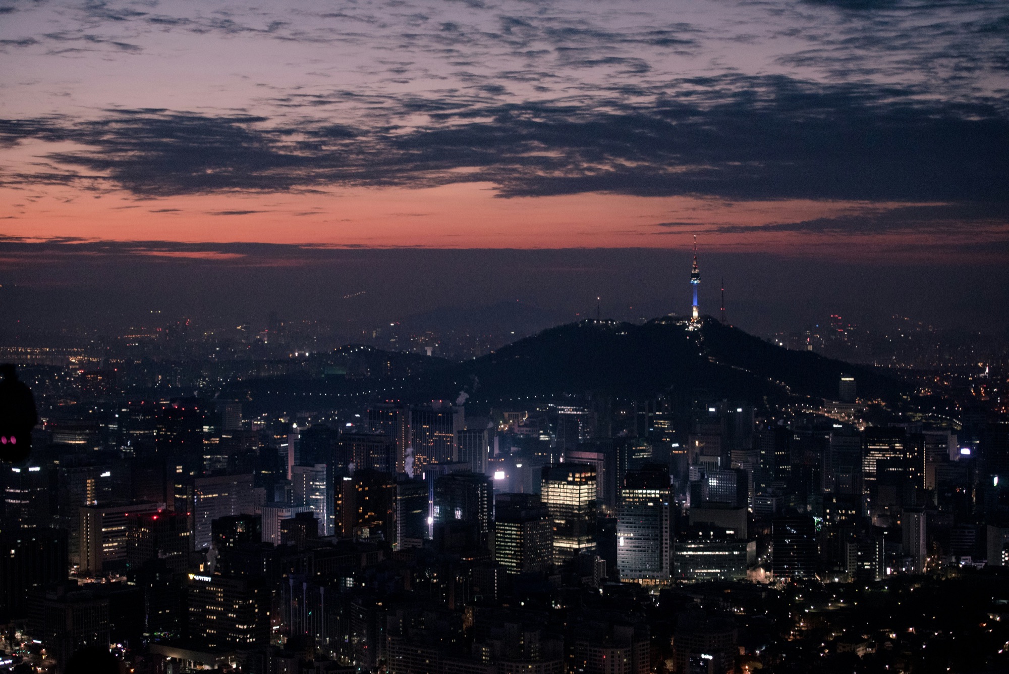 Seoul at dusk — N Seoul Tower above the city skyline